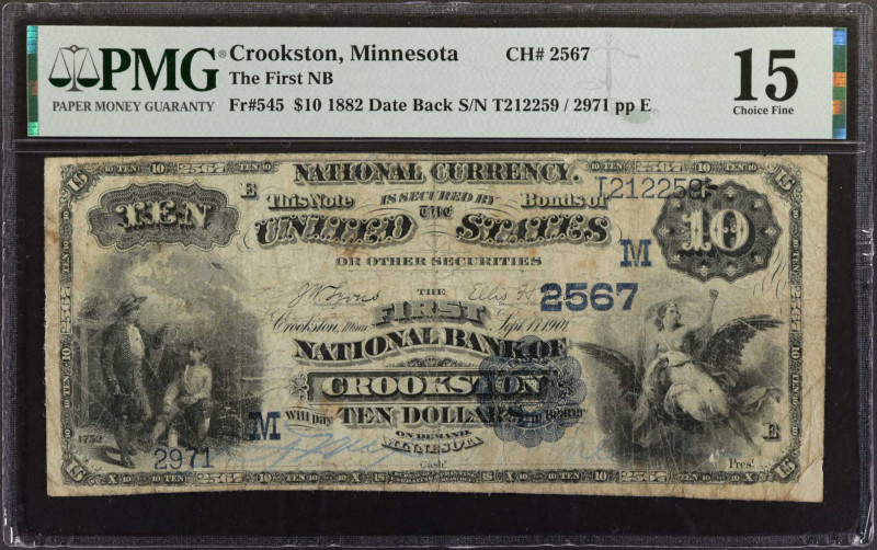 Crookston, Minnesota. $10 1882 Date Back. Fr. 545. The First NB. Charter #2567. ...