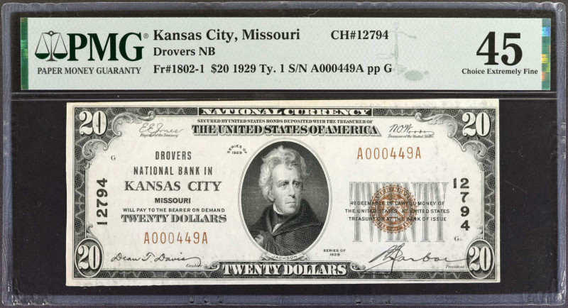 Kansas City, Missouri. $20 1929 Ty. 1. Fr. 1802-1. Drovers NB. Charter #12794. P...