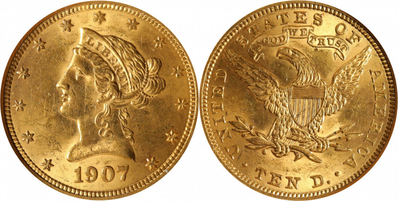 1907 Liberty Head Eagle. MS-63 (NGC).

PCGS# 8763. NGC ID: 2688.

Estimate: ...