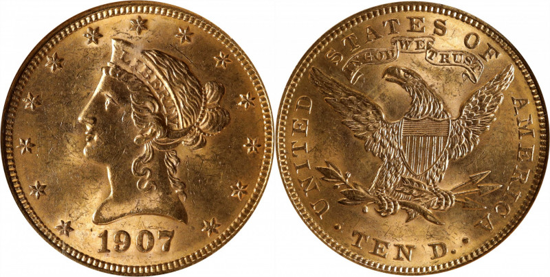 1907 Liberty Head Eagle. MS-63 (NGC).

PCGS# 8763. NGC ID: 2688.

Estimate: ...