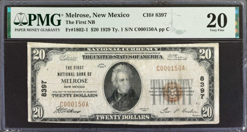 Melrose, New Mexico. $20 1929 Ty. 1. Fr. 1802-1. The First NB. Charter #8397. PM...