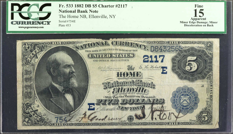 Ellenville, New York. 1882 Date Back $5 Fr. 533. The Home NB. Charter #2117. PCG...