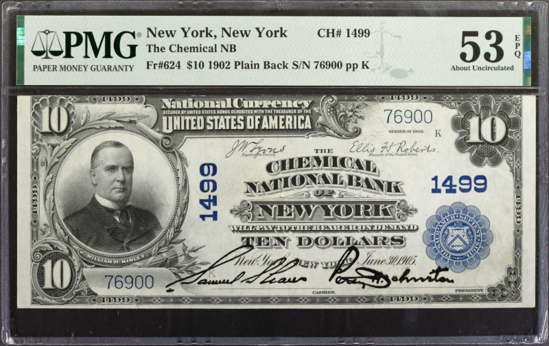 New York, New York. 1902 Plain Back $10 Fr. 624. The Chemical NB. Charter #1499....