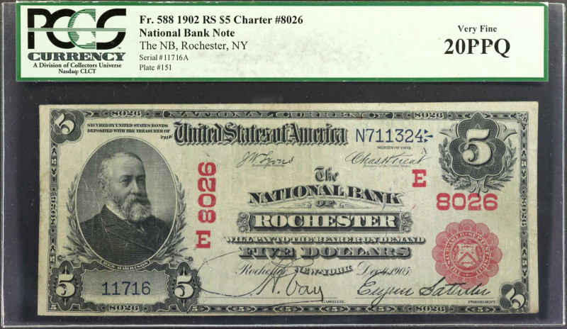 Rochester, New York. 1902 Red Seal $5 Fr. 588. The NB. Charter #8026. PCGS Curre...