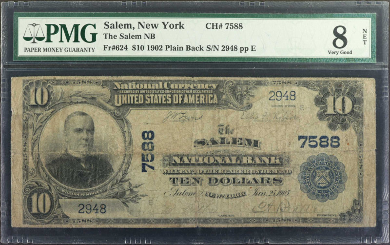 Salem, New York. 1902 Plain Back $10 Fr. 624. The Salem NB. Charter #7588. PMG V...