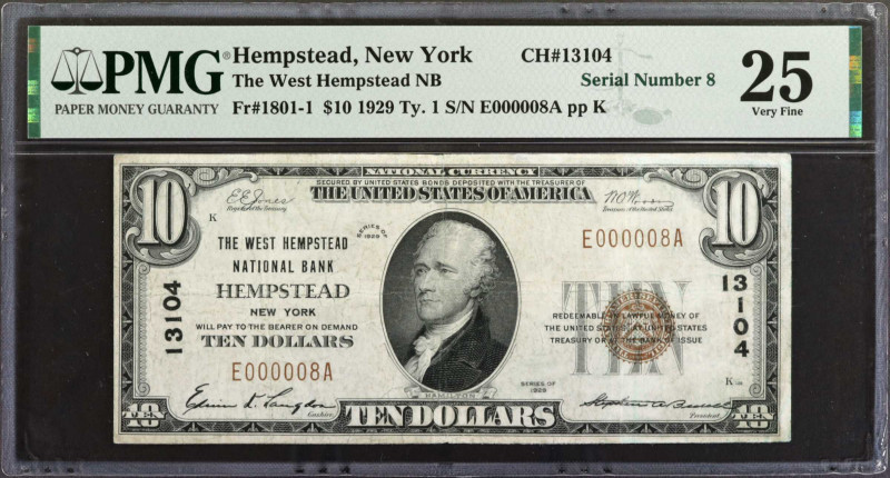 West Hempstead, New York. 1929 Ty. 1 $10 Fr. 1801-1. The West Hempstead NB. Char...