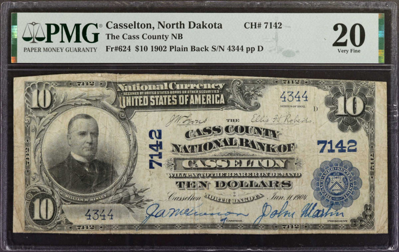 Casselton, North Dakota. $10 1902 Plain Back. Fr. 624. The Cass County NB. Chart...