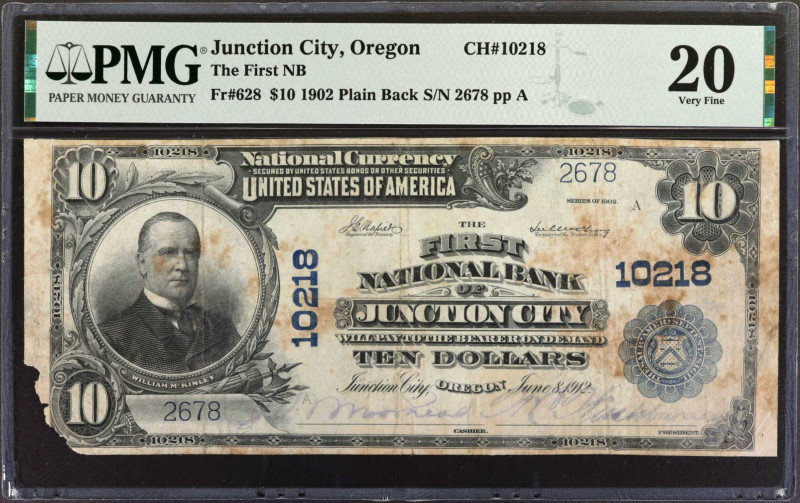 Junction City, Oregon. $10 1902 Plain Back. Fr. 628. The First NB. Charter #1021...