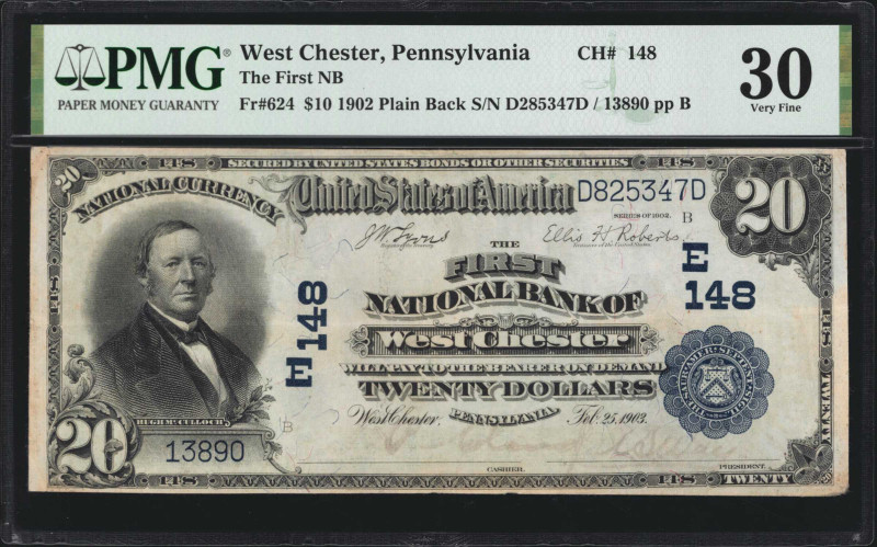 West Chester, Pennsylvania. $10 1902 Plain Back. Fr. 624. The First NB. Charter ...