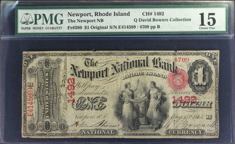 Newport, Rhode Island. $1 Original. Fr. 380. The Newport NB. Charter #1492. PMG ...