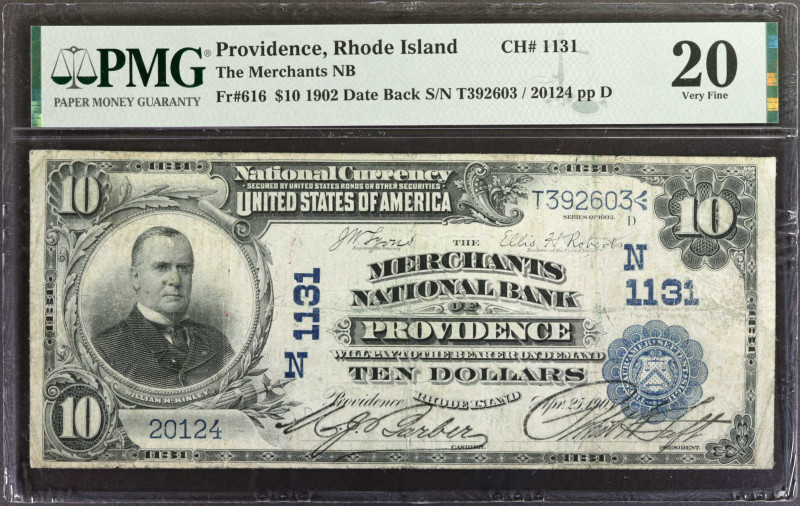 Providence, Rhode Island. $10 1902 Date Back. Fr. 616. The Merchants NB. Charter...