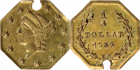 1856 Octagonal 25 Cents. BG-111. Rarity-3. Liberty Head. About Uncirculated, Broken Hole (Uncertified).

 This is a must see, sold as is, no return ...