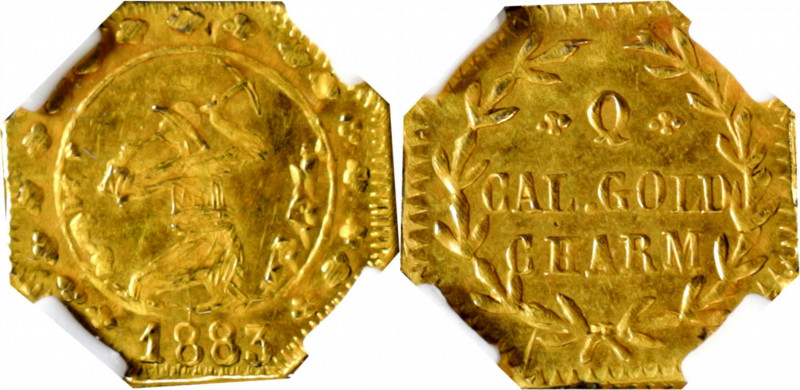 "1883" California Gold Charm. Octagonal. Miner with Pick - Q. MS-66 (NGC).

9....