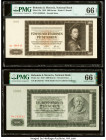 Bohemia and Moravia National Bank 500; 1000 Korun 24.2.1942; 24.10.1942 Pick 12a; 15a Two Examples PMG Gem Uncirculated 66 EPQ (2). 

HID09801242017

...