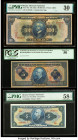 Brazil Thesouro Nacional 100; 5 Cruzeiros on 5 Mil Reis; 5 Cruzeiros ND (1925); (1942); (1943) Pick 70a; 125; 134 Three Examples PMG Very Fine 30; Cho...