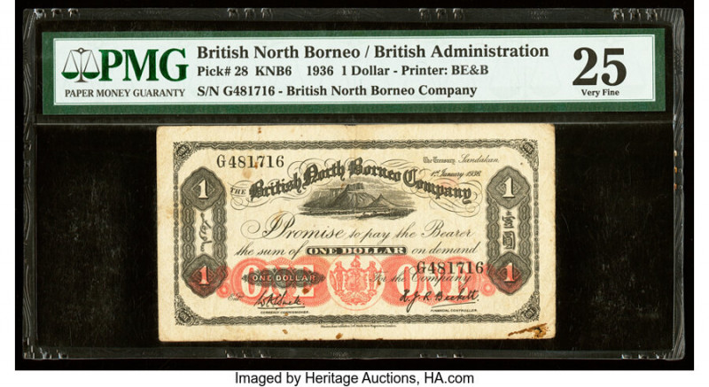 British North Borneo British North Borneo Company 1 Dollar 1.1.1936 Pick 28 PMG ...