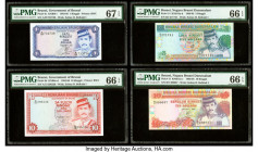 Brunei Government of Brunei 1; 10 (2); 5 Ringgit 1984; 1983; 1989; 1992 Pick 6c; 8b; 14; 15 Four Examples PMG Superb Gem Unc 67 EPQ; Gem Uncirculated ...
