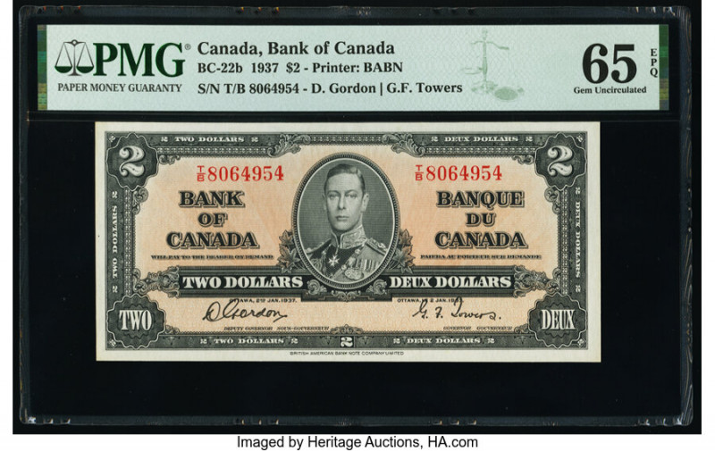 Canada Bank of Canada $2 2.1.1937 BC-22b PMG Gem Uncirculated 65 EPQ. 

HID09801...