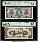 Ecuador Banco Central del Ecuador 10; 50 Sucres ND (1956-82) Pick 101As; 116s Two Specimen PMG Gem Uncirculated 65 EPQ; PMG Choice Uncirculated 63. Pi...