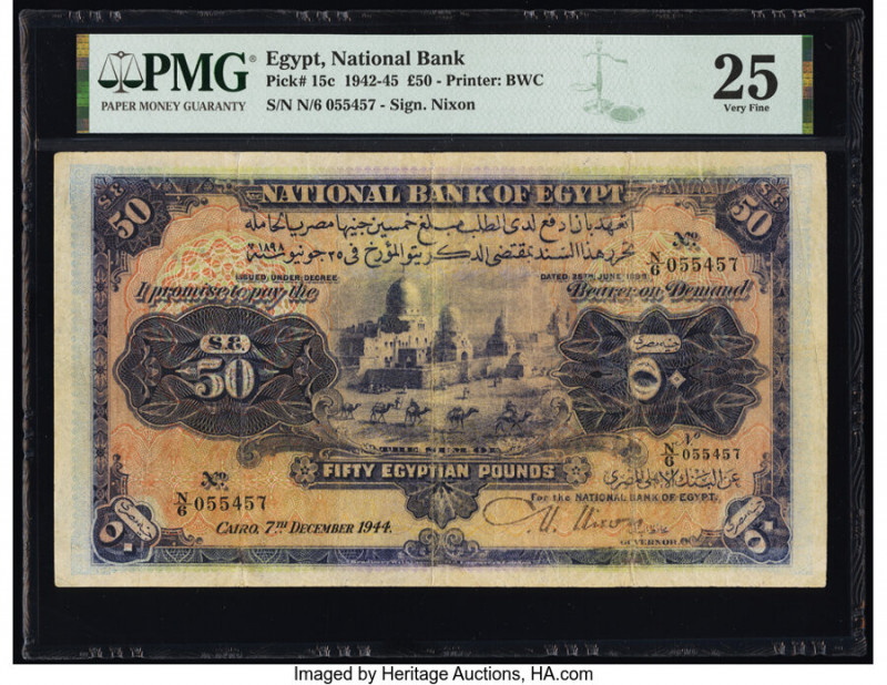 Egypt National Bank of Egypt 50 Pounds 7.12.1944 Pick 15c PMG Very Fine 25. Mino...