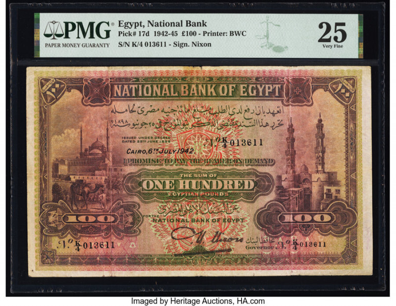 Egypt National Bank of Egypt 100 Pounds 6.7.1942 Pick 17d PMG Very Fine 25. 

HI...