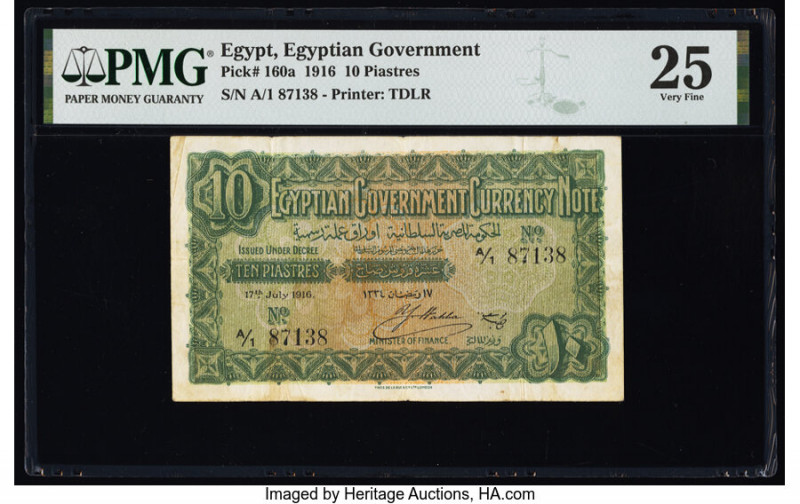 Egypt Egyptian Government 10 Piastres 17.7.1916 Pick 160a PMG Very Fine 25. 

HI...