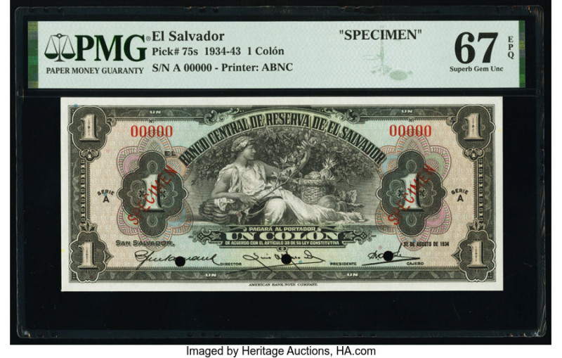 El Salvador Banco Central de Reserva de El Salvador 1 Colon 31.8.1934 Pick 75s S...