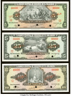 El Salvador Banco Central de Reserva de El Salvador 5; 25; 100 Colones 9.11.1960 Pick 95s; 97s; 98s Three Specimen Crisp Uncirculated. Red Specimen ov...