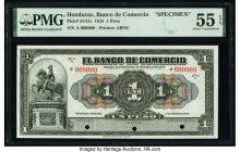 Honduras Banco de Comercio 1 Peso 16.2.1915 Pick S141s Specimen PMG About Uncirculated 55 EPQ. Cancelled with 3 punch holes. 

HID09801242017

© 2022 ...