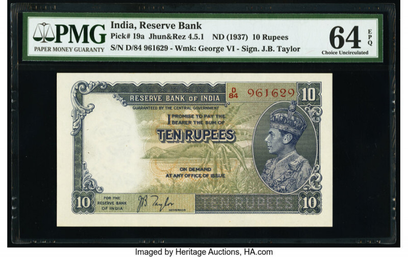 India Reserve Bank of India 10 Rupees ND (1937) Pick 19a Jhun4.5.1 PMG Choice Un...