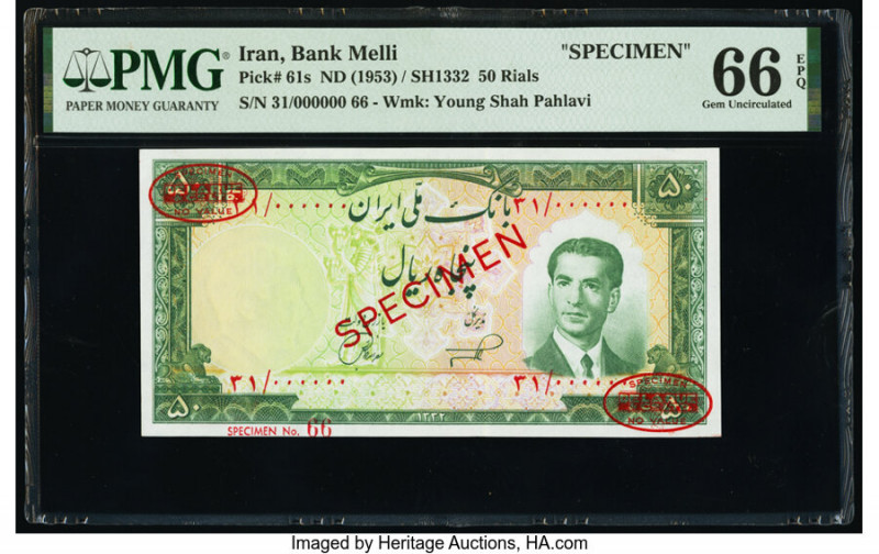 Iran Bank Melli 50 Rials ND (1953) / SH1332 Pick 61s Specimen PMG Gem Uncirculat...