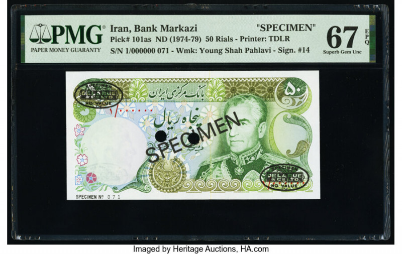 Iran Bank Markazi 50 Rials ND (1974-79) Pick 101as Specimen PMG Superb Gem Unc 6...