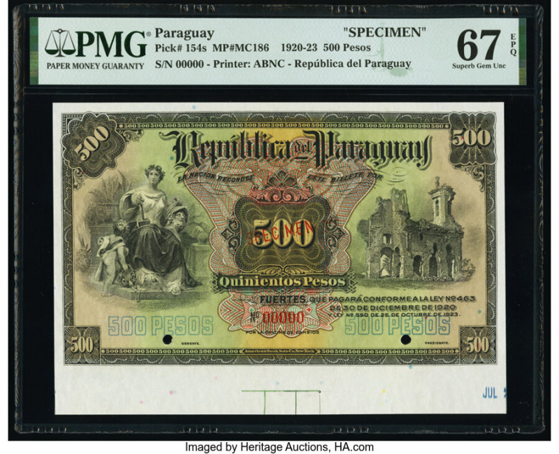 Paraguay Republica del Paraguay 500 Pesos 25.10.1923 Pick 154s Specimen PMG Supe...