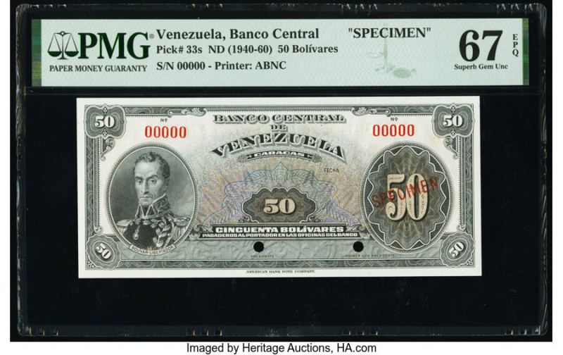 Venezuela Banco Central De Venezuela 50 Bolivares ND (1940-60) Pick 33s Specimen...