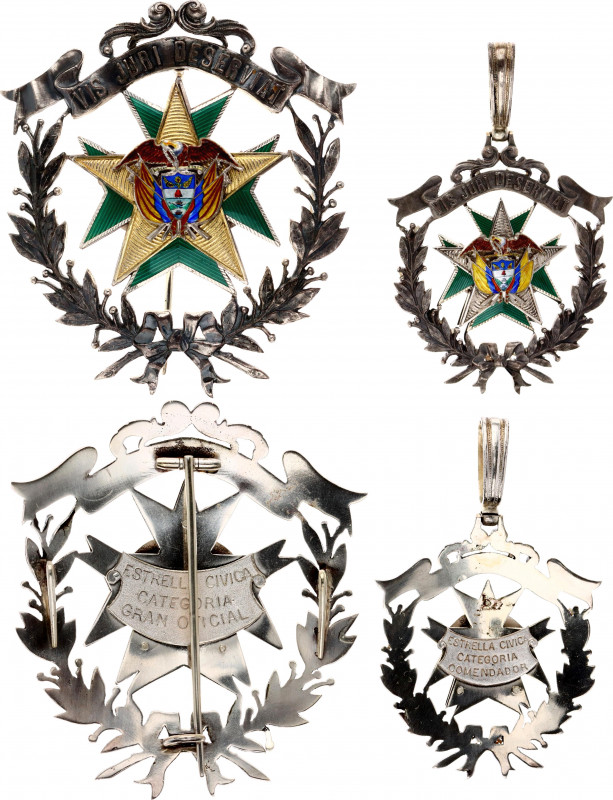 Colombia Order of Civil Merit Grand Officer Set 
Silver. Badge 38,85gr. Star 72...
