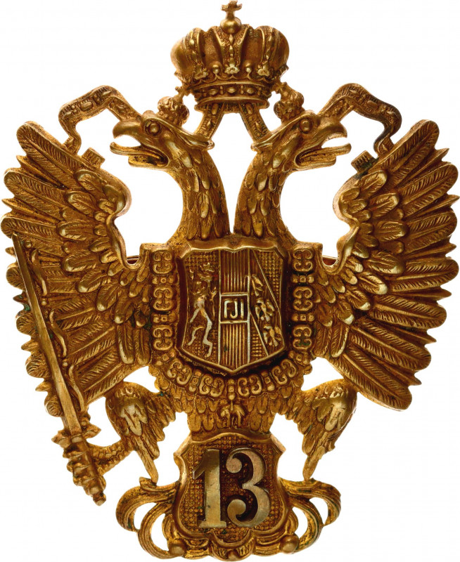 Austria - Hungary The Cap - Shako Badge of the 13. KuK Regiment 
27.36 g., 95x7...