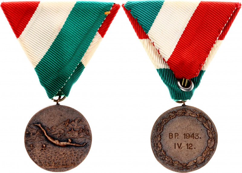 Hungary Swimming/Diving Medal 1943 
bronze, engraved "BP 1943 IV. 12 on the rev...