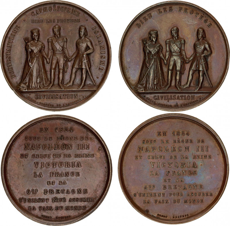 France 2 Medals Dedicated to the Campaign in Crimea 1854 
Collignon 1661; Coppe...