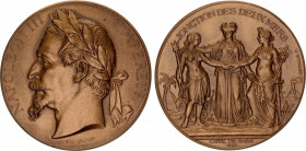 France Medal Junction of the Two Seas & Suez Canal 1864 
Bronze 40.5 mm; 32.07g.; A/NAPOLEON III - EMPEROR. Awarded head to the left of Napoleon III,...