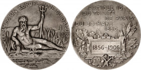France Bronze Medal 50th Anniversary of the European Danube Commission 1906 
Silver-plated bronze 83.41 g., 60 mm.; By A. Patey; . Obv; The personifi...
