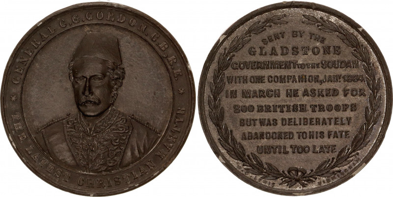 Great Britain Medal Charles George Gordon 1884 
Zinc 33.24 g., 45 mm.; W.O. Lew...