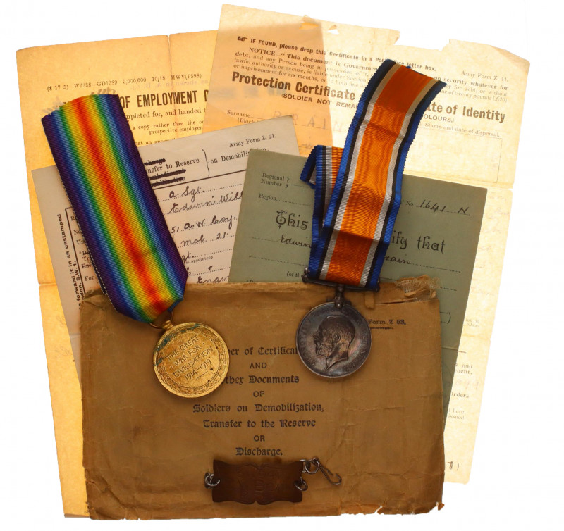 Great Britain Group of 2 WWI Medals and Badge 1919 
Barac# 162-Bronze; 159-Silv...