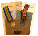 Great Britain Group of 2 WWI Medals and Badge 1919 
Barac# 162-Bronze; 159-Silver; with original ribbons and docs
