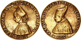 Italy Gold-plated Bronze Medal Dogaressa Giovanna Dandolo 1457 
Pietro da Fano (working c.1452-1464). Pasquale Malipiero (1392-1457-1462) and the Dog...