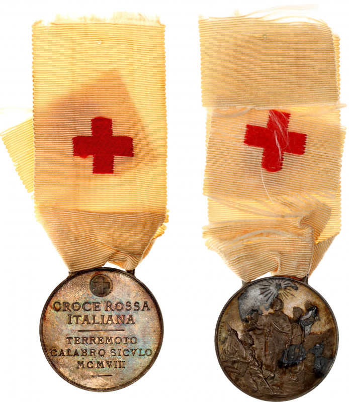 Italy Red Cross Medal for Messina Earthquake 1909 
Barac# 477; Silver; with ori...