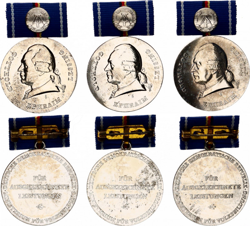 Germany - DDR Lessing Medal
silver grade set of 3 Pcs in cases; (Lessing Medail...