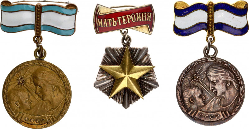 Russia - USSR Motherhood Medals and Order 1944 
Silver; Gold; Enamel