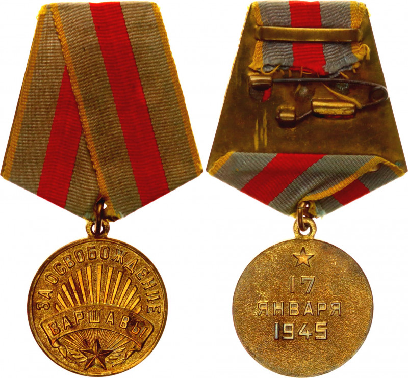 Russia - USSR Liberation of Warsaw 1945 
Barac# 918; Gilt Medal vgME; with orig...