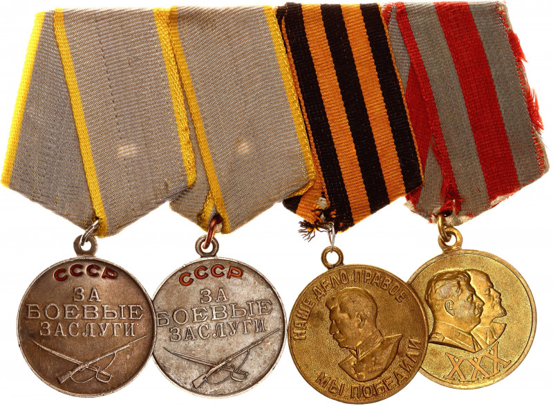 Russia - USSR Medal Bar with 4 Medals 1938 - 1948
with originals ribbons and do...