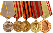 Russia - USSR Medal Bar with 5 Medals 1938 - 1948
with originals ribbons and docs